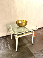 Eve Collection - Beistelltisch Sydra Platte Kristallglas Facettenschliff Gestell Eisen Vanille Weiß - 2