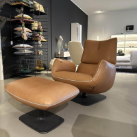 COR - Drehsessel Jalis Lounge Leder Puro Cognac Braun Tellerfuß Graubraun mit Hocker - 8