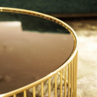 Minotti - Beistelltisch Caulfield 100x28 Gold Glasplatte Gold Metallgestell Glänzendes Hellgold - 6