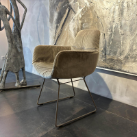 Freifrau - Armlehnstuhl Leya Armchair High Stoff Avalon 0021 Grau Grün Drahtgestell Messing Lasiert - 4