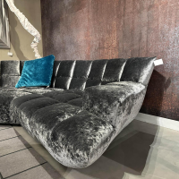 Bretz - Ecksofa Cloud 7 Stoff 66 2085 Velvet Silberschimmer Grau Gleiter Schwarz Inklusive Kissen - 2
