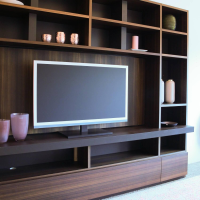 Molteni & C - Wohnwand Eukalyptus Lack Mokka Mit Schiebetür Aus Stopsol-Glas Mit Licht - 4