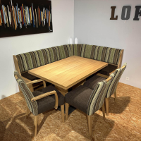 Schösswender - Essgruppe LS23 Manzan Stoff Cora 8094 801 Uni Und 8095 27 Gestreift Grün Braun Und Eiche Natur Lackiert - 7