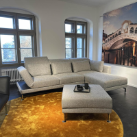 Brühl - Ecksofa Moule Medium Stoff 2480 90 Grau Kufe Verchromt Glänzend Inklusive Hocker - 7