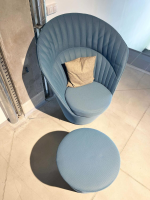 Hülsta - Sessel Cuello Stoff M801 Blau mit Hocker - 2
