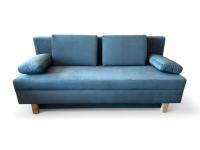 Eigene Herstellung - Schlafsofa Stoff Velour Petrol Blau Gestell Eiche Hell Mit Bettkasten - 2