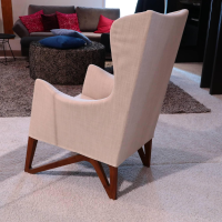 Giorgetti - Sessel Mobius High Bezug Stoff Beige Gestell Eiche Dunkel - 2