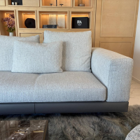 Minotti - Polstergruppe Connery Stoff Fisher 10 Ghiaccio Grau Ablage Leder Aspen Ardesia Grau Mit Kissen - 6