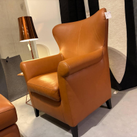 Sitzwerk - Sessel Franco Leder Antilope Hafer Braun Holzfüße Eiche Dunkel Inklusive Hocker - 7