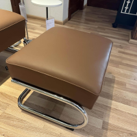 Thonet - Sessel S 411 Leder Linea 608 Marrone Braun Gestell Stahlrohr Verchromt Auflage Nussbaum Geölt Inkl. Hocker - 2