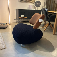 Leolux - Sessel Pallone Sitz Stoff Robou 17 Midnight Blue Dunkelblau Rücken Leder Ceras 2620 Auburn Braun Füße Metall Chrom - 2