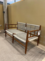 Flexform - Outdoor Sofabank Lee Geflecht Kordel Eisblau Matt Blau Grau Gestell Holz Iroko Massiv Natur - 2