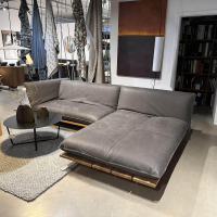 Bullfrog - Ecksofa Akito Leder Oasis 2100 Elefant 63 Grau Plateau Wildeiche Öl Winkelstahlfuß Schwarz Pulverbeschichtet - 5