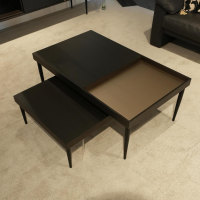 Gwinner - Wohnwand Bera Eiche Satin Terra Schwarz Gold Inklusive Couchtisch - 9