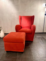 Contur - Sessel Sergio Stoff Chenille Terracotta Rot Inklusive Hocker - 4