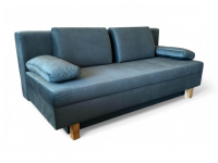 Eigene Herstellung - Schlafsofa Stoff Velour Petrol Blau Gestell Eiche Hell Mit Bettkasten - 9