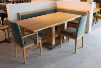 Schösswender - Eckbankgruppe Stoff Happ Uni Beige Karo Türkis Kernbuche Natur Tisch 2 Stühle Eckbank - 6