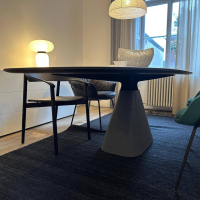 Zoom by Mobimex - Tisch Bridge BRI240El Oval Platte Holz Eiche Gebürstet Kohleschwarz Schwarz Lackiert Gestell Beton Anthrazit - 6