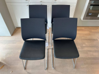 Bacher - 4er-Set Stuhl Bow Sitz Leder Schwarz Rücken Strickstoff Schwarz Anthrazit Gestell Chrom Hochglanz - 9