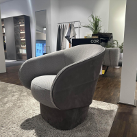 COR - Sessel Roc Innen Stoff 12029 Rauchgrau Außen Leder Puro 683 Taupe Grau Drehteller Metall - 5