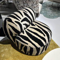 Bretz - Sessel Tharuun Stoff 67 8046 Velours de Gene Zebra Weiß Schwarz Teller Metall Teilpoliert - 2