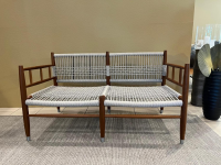 Flexform - Outdoor Sofabank Lee Geflecht Kordel Eisblau Matt Blau Grau Gestell Holz Iroko Massiv Natur - 4