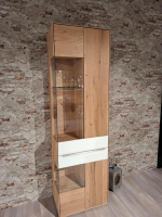 Decker - Vitrine Ramos Wildeiche Massiv Natur Geölt Akzent Glas Weiß Satiniert Griff Edelstahloptik - 4