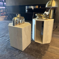 Galotti & Radice - 2er Set Beistelltisch Prism Stein Travertino Romano Natur Gebürstet - 5