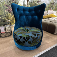 Bretz - Drehsessel Coco Island Hoch In Stoff 61 9426 Velours Enzianblau Blau Und Sitzkissen Stoff 67 3832 Arabesk Türkis - 5