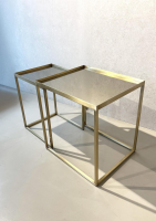 Eigene Herstellung - 2er Set Beistelltisch Platte Glas Gestell Metall Goldoptik Gold - 4
