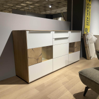Mondo - Sideboard Natur Talvera Asteiche Massiv Gebürstet Weißgeölt Akzent Weißglas Griffe Edelstahloptik - 3