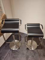 Mayer - 2er Set Barhocker 1218 04 Lederauflage Schwarz Drehgestell Chrom Gebürstet Edelstahllook - 3
