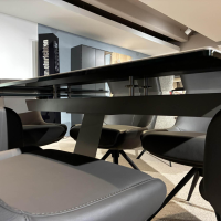 Naos - Essgruppe Iseo Und Mis Keramikplatte Grau Auf Glas Gestell Leder 1 1200 Graniet Grau Gestell Metall Quarz 7039 Schwarz - 9