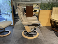 Stressless - Sessel Mayfair M Leder Batick Mole Beige Gestell Metall 40 Alu Poliert Fuß Signature Holz Eiche Mit Hocker - 12