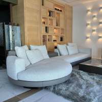 Minotti - Polstergruppe Connery Stoff Fisher 10 Ghiaccio Grau Ablage Leder Aspen Ardesia Grau Mit Kissen - 2