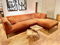 Sits - Ecksofa Frej Stoff Chenille Und Echtleder Cognac Orange Braun Winkelfüße Metall Schwarz - 3