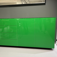 Scholtissek - Sideboard Novus 3-Türig Glas Hochglanz Reingrün Grün Korpus Knorrige Eiche - 2