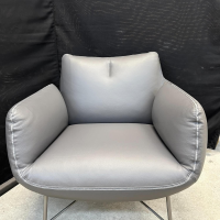 COR - Clubsessel Jalis 26188 Leder 248 Asche Grau Nahtband 5091 Mittelgrau Grau Drahtgestell F02 Feinstruktur Platin - 5