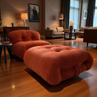 Cassina - Sessel 944 Soriana Stoff Luxor 13L030 Ruggine Orange Gestell Glänzend Rot Lackiert Inklusive Hocker - 6