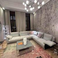 Walter Knoll - Ecksofa Grand Suite Stoff Lino 7707 Shadow Grau Beige Untergestell Massivholz Schwarz Lackiert Inkl. Ablage Leder Saddle Coffee Braun - 6