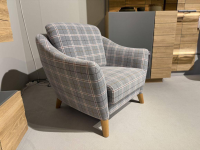 Schröno - 2er-Set Sofa Seefeld Stoff 651801 Grau Kariert Füße Eiche Massiv Natur Inklusive Sessel - 5