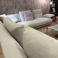 Walter Knoll - Ecksofa Grand Suite Stoff Lino 7707 Shadow Grau Beige Untergestell Massivholz Schwarz Lackiert Inkl. Ablage Leder Saddle Coffee Braun - 4