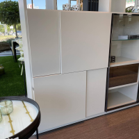 Molteni & C - Raumteiler 505 in Lack Kieselgrau mit Glastüren Schwarz Chrom - 15