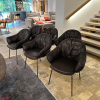 Freifrau - 6er Set Armchair Marie Leder Adora Canelo 95007 Schwarz 4 Fuß Stahlgestell Bronze Lasur Schwarz - 5