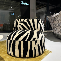 Bretz - Sessel Tharuun Stoff 67 8046 Velours de Gene Zebra Weiß Schwarz Teller Metall Teilpoliert - 6