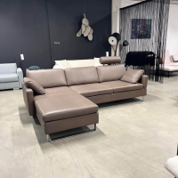 Brühl - Ecksofa Alba System M Leder Pearl 5707 85 Grau Füße Stahl Verchromt Mit Integrierten Kopfstützbügeln - 3