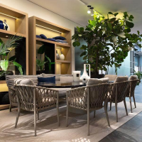 B&B Italia - Outdoor Gruppe Allure Tisch Steinzeug Ozeanblau Gestell Zement Grau Sitzbank Und Stuhl Erica Geflecht Und Gestell Tortora Grau - 4