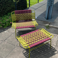 Paola Lenti - Outdoor Sessel Telar Geflecht 1A Weave Bordeaux Rot Und Verde Grün Gestell Stahl Verde Grün Mit Hocker - 5