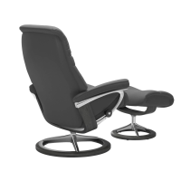 Stressless - Relaxsessel Sunrise M Leder Batic Grey Grau Base Signature Poliertes Metall Holz Grau Gebeizt Mit Hocker - 3