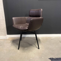 KFF - Stuhl Faye Leder Milano Dunkel Braun 4 Fuß Rundrohr Kreuzgestell Schwarz Drehbar - 4